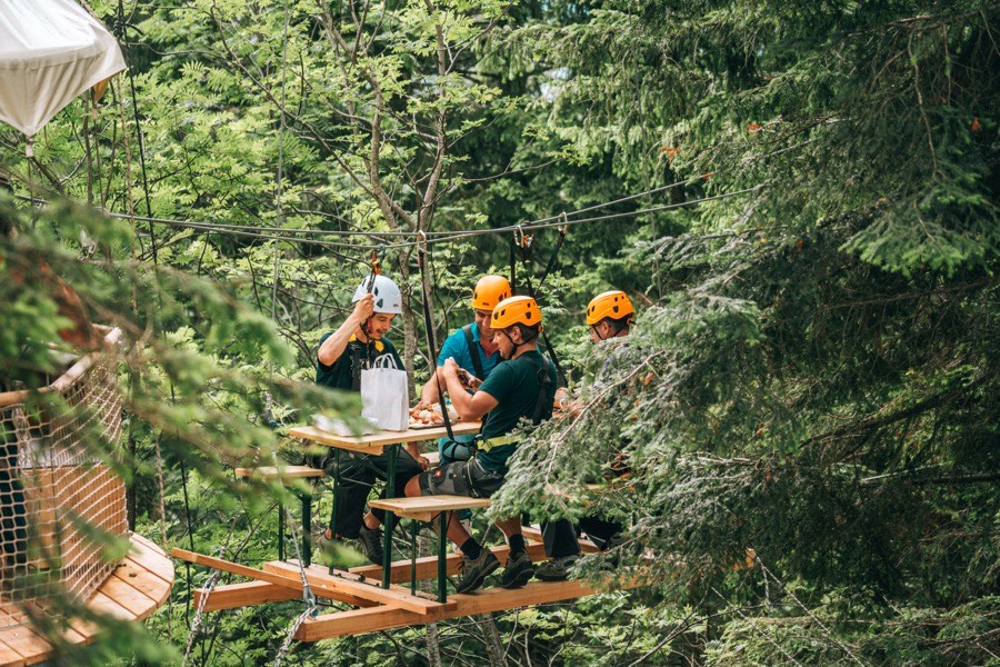 Jause & Getränk über dem Waldboden